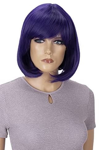 CAISHA Peluca Bob Pelo Corto Cosplay Espectáculo De Teatro Resistente Al Calor Fibra Sintética Recta Morado Oscuro SH032n