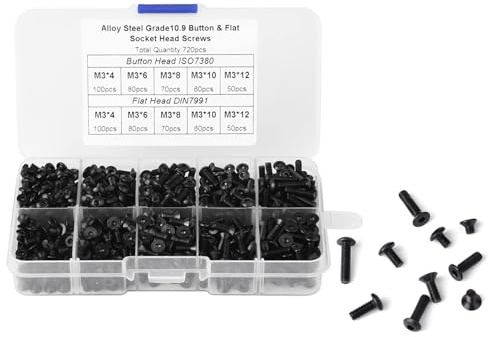 720pcs Sechskantschrauben M3 Schraube Set 4 mm 6 mm 8 mm 10 mm 12 mm schwarz Legierung Stahl & flach Kopf