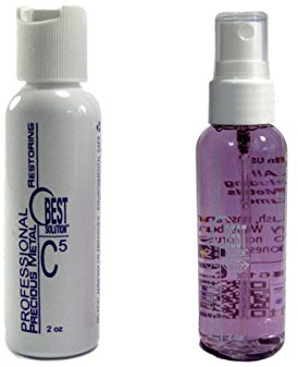 Best Solution Silver Gold Diamonds Costume Jewelry Cleaner 2oz Spray Bottle with C5 Metal Polish 2oz Bottle