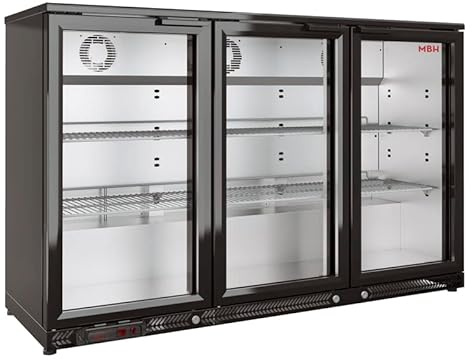 MBH - Botellero frigorífico expositor 3 puertas de cristal para hostelería. Enfriador de botellas refrigerado profesional para bar y restaurante.