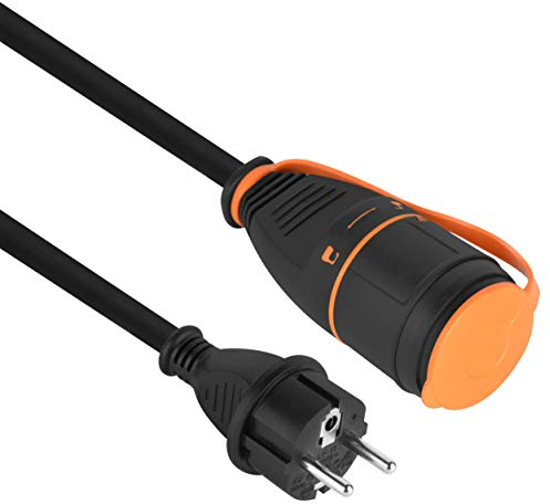 Electraline 01744 Cable Alargador Profesional IP44, Cable de goma RNF 20M 3G1.5 con Toma de corriente Electralock equipado con un mecanismo de bloqueo que evita la desconexión accidental del enchufe