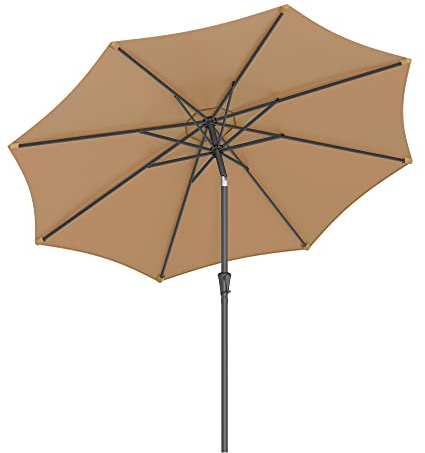 SONGMICS Sombrilla de Jardín 300 cm, UPF 50+, Parasol, 30°de Inclinación en dos Direcciones, con Manivela, para Patio, Terraza, Balcón, Piscina, sin Base, Topo GPU30BRV1