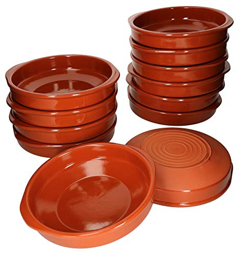 MamboCat Cazuela mit Griff 12er Set Schalen Bernd 850ml Auflaufform rund 24cm aus Ton glasiert Größe XL I Ton hitzebeständig für Auflauf Tiramisu Fingerfood I Unikat Handarbeit Vintage I Mittelalter