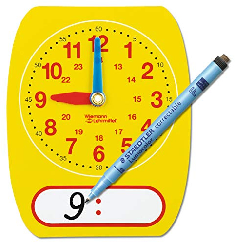 Wiemann Lehrmittel Lernuhr für Kinder, beschreibbar, Digitale Uhrzeit Lernen (Lernuhr inkl. Folienstift)