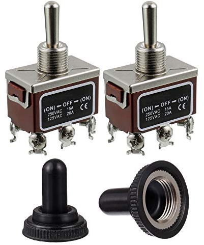 BOJACK RT1322FS Toggle Switch 125V 20A Momentary Automatic reset Switches 250V 15A DPDT ON -OFF- ON 6 terminal pin Rocker Switch with Metal Waterproof Cap (Pack of 2 pcs)