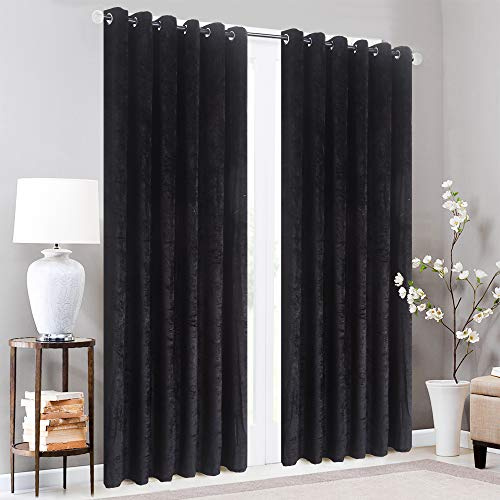 XXR LUXURY CRUSHED VELVET CURTAINS LINED EYELET RING TOP UK SIZES (Black, 90x90'')