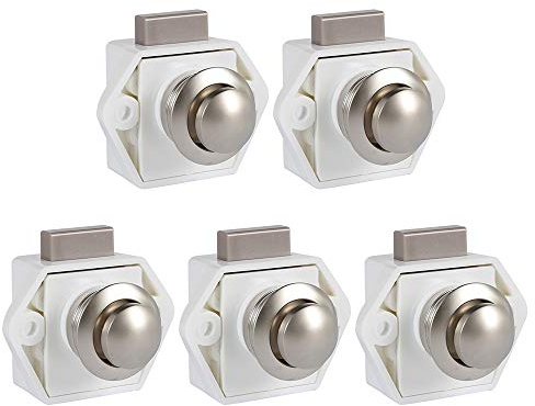 5 botones de pulsador sin llave, cerradura de puerta, mueble cerrado, botón pestillo para RV Caravane Placard mueble de grosor (blanco)