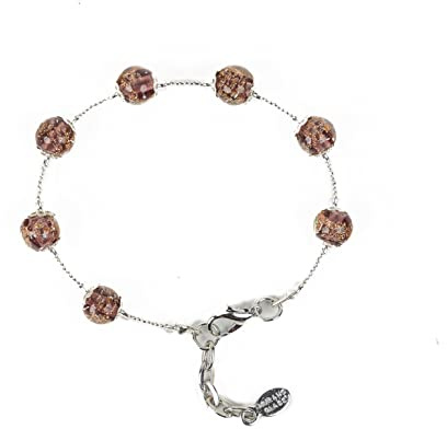 Sospiri Venezia Armband für Damen mit 7 Murano-Glasperlen Durchmesser 8 mm Originalschmuck aus Murano-Glas Geschenkidee Zertifiziert Hergestellt in Italien (Violett)