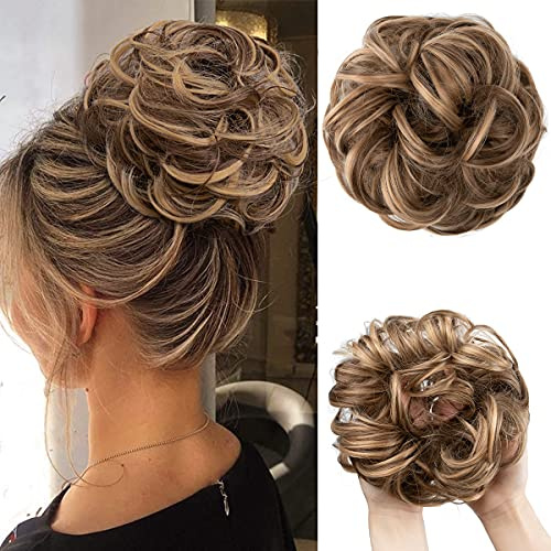 SARLA Hårbullar hårbit scrunchies för kvinnor, tjocka hårdelar, vågiga lockiga hästsvansförlängningar, syntetisk munk updo hår chignons hårtillbehör, 15 cm, clip-in, vågig, 22H10