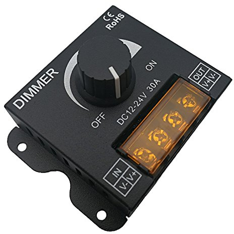 Hsthe Sea 12V/24V DC 30A LED PWM Dimmer Controller ON/Off Switch with Shell for Single Color 5050 3538 5630LED Strip Lights Ribbon