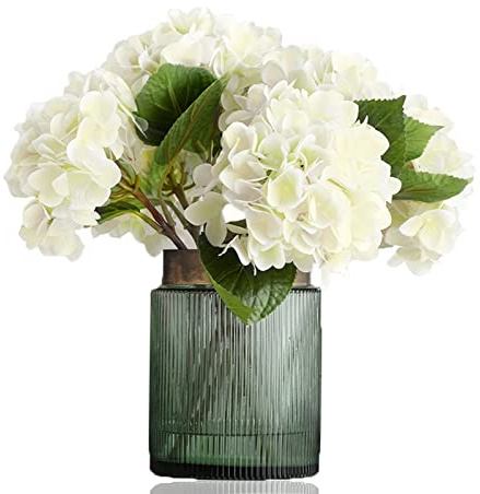 Wotcsil 4 Stück Hortensien Kunstblumen Hortensie Künstlich Länge 55cm Durchmesser 20cm Künstliche Hortensie Getrocknete Hortensien Deko Seidenblumen Hochwertig Brautstrauß - Weiß