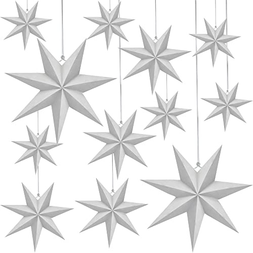 Haconba 12 Pack 45 cm/ 30 cm/ 25 cm 3D Large Paper Star Hanging Paper Star Lanterns Lampshade for Christmas Wedding Birthday Holiday Party Home Decor White