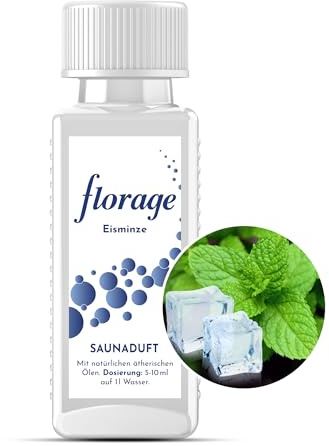 Florage 100ml Saunaaufguss EISMINZE - 50 Jahre Erfahrung als deutsche Duftmanufaktur, hochergiebiges Aufgussmittel für die Sauna, viele Aufguss Düfte, vegan und ohne Tierversuche, auch als Set