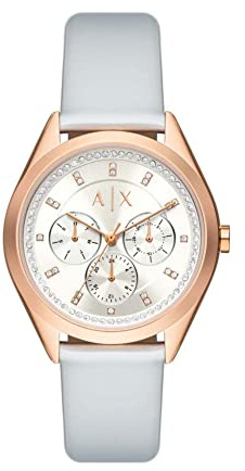 Armani Exchange Watch for Women, Quartz Multifunctional Movement and 36mm Case Size with Stainless Steel or Leather Strap