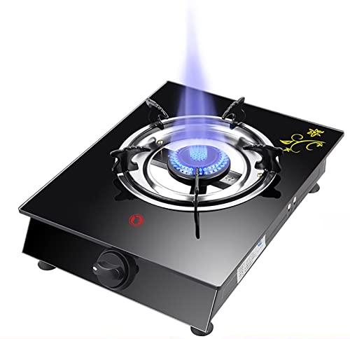 IBOWZ Encimera de Gas Placa de Gas Placa de Gas portátil Estufa de 1 Quemador 30 cm Cocina de Mesa de Vidrio Templado Negro para el hogar, Camping, Caravana, Vida estudiantil y Cocina [Clase de EF