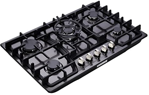 Hotfield 30 Inch Gas Cooktop Stainless Steel 5 Burners Stovetop Dual Fuel Gas Hob NG/LPG Convertible Gas Stove Top HF57013B Stainless Steel