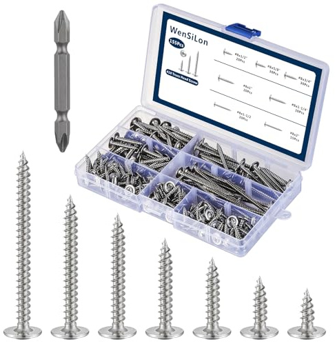 WensiLon #8 Phillips Truss Head Wood Screws Stainless Steel 410 Quick Metal Self Tapping Assortment Kit