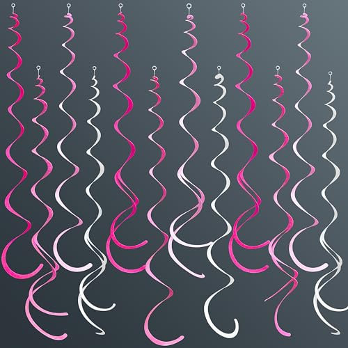 36 Pcs Hot Pink Hanging Swirl Decorations Ombre Pink White Felt Swirl Streamer Spiral Ceiling Decoration Garland for Birthday Bachelorette Wedding Bridal Shower Engagement Pink Girl Hen Party Supplies