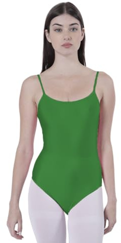 Body de danse ballet gymnastique femme bretelles sans manches avec col rond et couvre-dos, body non transparent ajusté pour danse gymnastique rythmique, vert, S