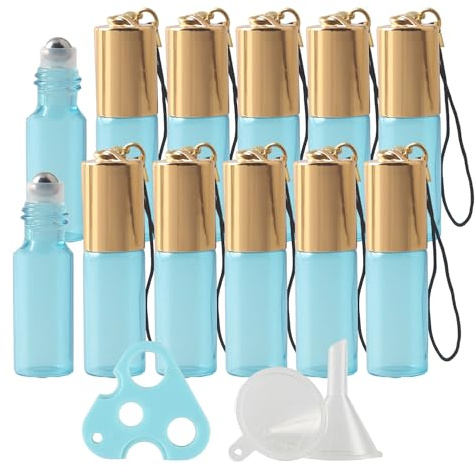BPZXL Pack of 12, Empty Rollerball 5ml Blue Glass Roll-on Bottle for Liquid Perfume Fragrance Aromatherapy Essential Oil
