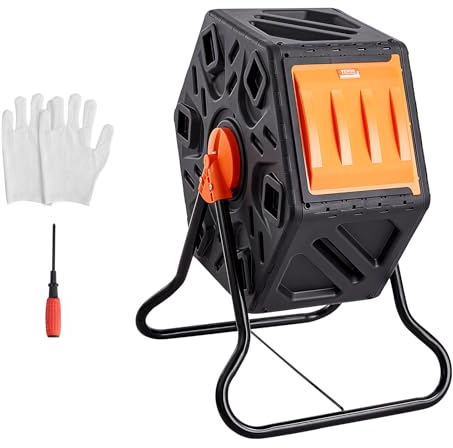 VEVOR Compostiera da Giardino Rotante 70 L Doppia Camera, Compostiera Girevole a 360° in PP Senza BPA Portata max. 20 kg per Compostaggio Rifiuti Organici di Cucina per Giardinaggio Cortile Esterno