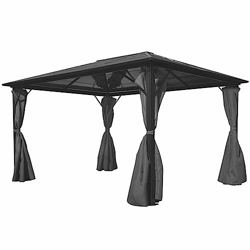 ARKEM Pavillon mit Vorhängen Anthrazit Aluminium 400 x 300 cm Moskitonetz Garten TerrassenüBerdachung Freistehend