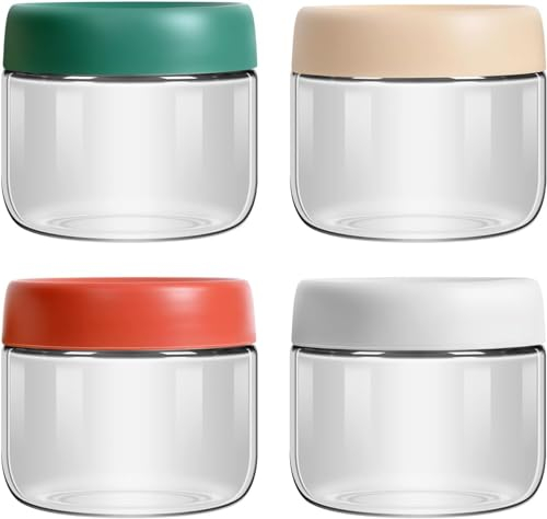 Collazoey Lot de 4 pots d'avoine de nuit, 300ml Bocaux en Verre Réutilisables avec Couvercles à Vis D'étanchéité,bocaux de conservation en verre borosilicate,pour yaourt,céréales,porridge