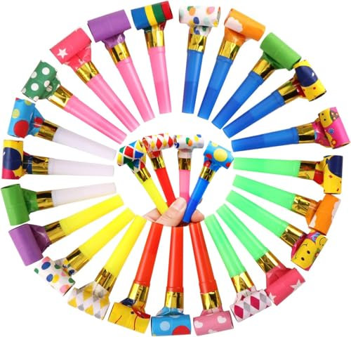 Fenglin-joy Partito Trombette Fischietto,50 PCS Soffiatori per Feste Corno colorato per Feste Trombette Compleanno Bambino per Bambini, Compleanni, Matrimoni, celebrazioni
