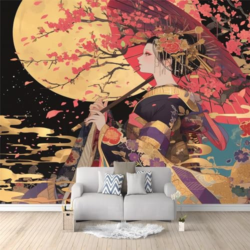 Papier Peint Panoramique Style japonais, 250 x 175 cm Papier Peint Intissé Beauté des fleurs de cerisier japonais Personnalisé Photo Murale pour Salon Chambre d'enfants restaurant Décoration Murale