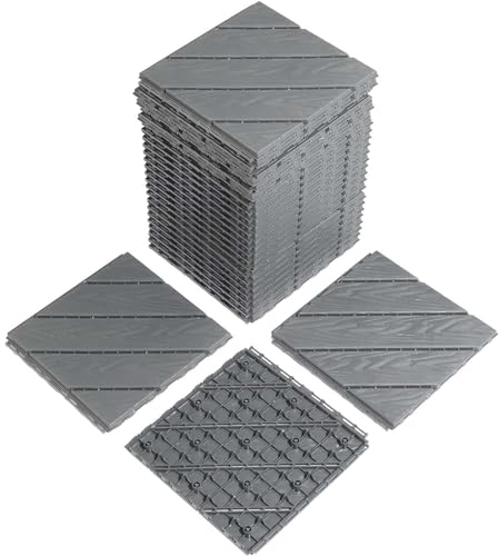 Gvqng Ineinandergreifend Deckfliesen, Wasserdichter Kunststoff Bodenbelag für den Außenbereich, Terrassenboden Terrassenfliesen aus Kunststoff für Gehweg-Veranda Pool-Balkon,D,11pcs