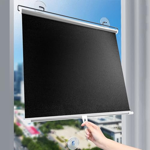 Verdunkelungsrollo mit Saugnäpfen,Tragbare Rollo Polyester Vollständige,Sonnenschutz Rollos Automatisch einziehbarer,Lichtundurchlässig Sichtschutzrollo,Abnehmbar Reisevorhang (58x125cm)