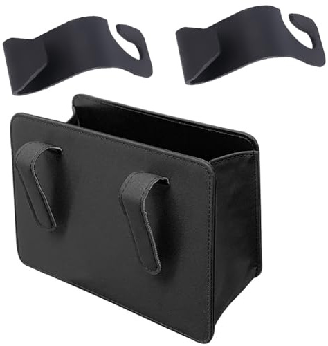 OPVXZAD Petite Poubelle de Voiture, 2 Crochets de Rangement, Boîte de Rangement de Voiture Portable Pliable, Mini Poubelle Pliable pour Voiture (Noir)
