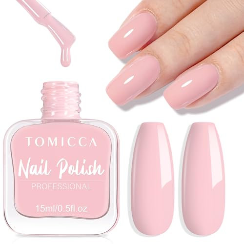 TOMICCA Nail Polish, Quick Dry French Pink Nail Varnish, No Needed Curing Long Lasting Pink French Nail Polish for DIY Nail Art, 15ML