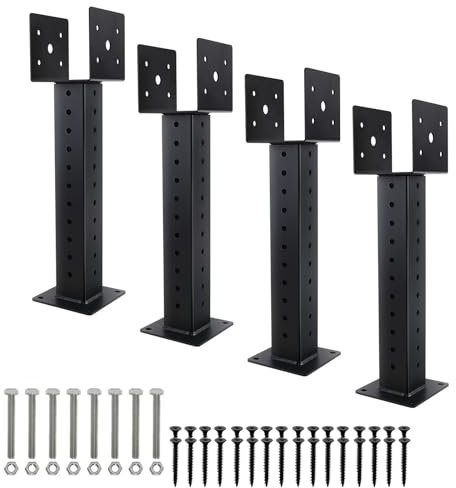 4 soportes elevadores de techo resistentes, altura y ángulo ajustables para postes de madera de 3.6 pulgadas, soporte elevador de techo negro para cubierta de patio, pérgola