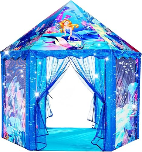 Mnagant Princess Mermaid Kids Play Tent - Large Playhouse for 3-12 Year Old Girls, Indoor Outdoor Castle Toy for Toddlers, 55'' x 53'' (DxH)