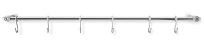 Eva Trio Barra de cocina con 6 ganchos en S de acero inoxidable | Barra de cocina de acero inoxidable con seis ganchos en S, entre otros, para colgar utensilios de cocina y sartenes o también toallas