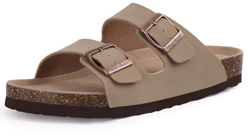 shevalues Sandalias de corcho para mujer, con soporte de arco, sandalias de verano para exteriores, con hebilla ajustable, Khaki, 40 EU