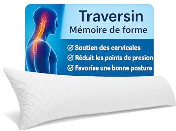 by sommiflex Traversin 160 cm Mémoire de Forme - Confort Ferme, Housse Matelassée