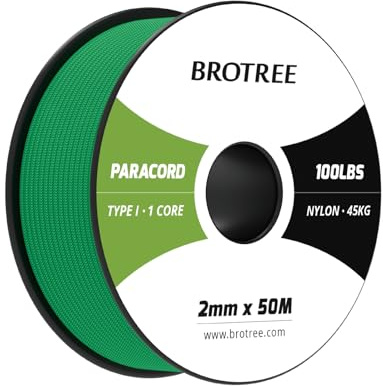 Brotree Paracord 2mm 50M 100% Nylonrep 1 Tråd Typ I Snöre för Utomhus, Hundhalsband, Armband, Camping - 45kg Brottlast (Jadegrön)