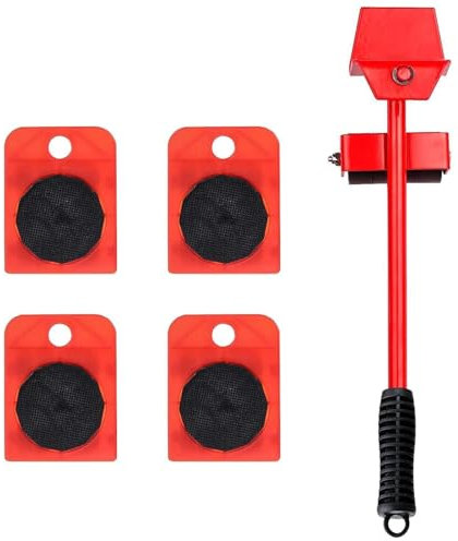 5PCS Furniture Movers, Furniture Transport Roller, Furniture Mover's Dolly with Lifer, Heavy Furniture Moving Rollers Leg Dolly(Red+Black)