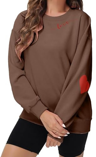 Generisch Valentine's Day Sweatshirt Women Cute Love Heart Graphic Long Sleeve Shirts Casual Crewneck Pullover Tops Loose Fit Hoodie Herz Print Herbstmode Sweatshirt Top Langarmshirt Pullove Freizeit