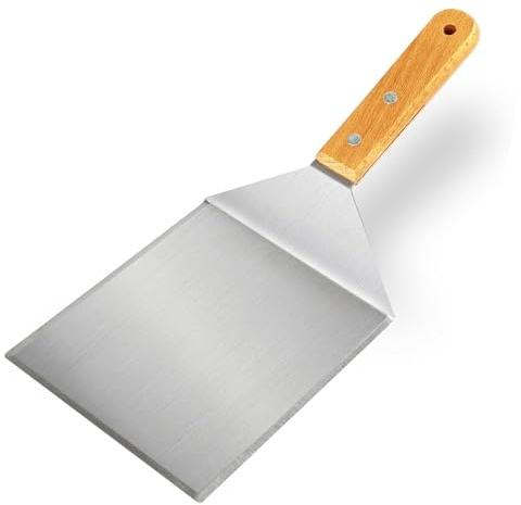 Espátula de acero inoxidable, espátula para hamburguesas extra ancha de 5.12 pulgadas, espátula de hamburguesa resistente de 11.8 pulgadas de largo con bordes biselados para parrilla, barbacoa y