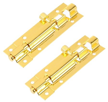 Lot de 2 boulons de verrouillage de porte coulissante pour portes en verre - Verrou de fenêtre coulissant pour toilettes et sécurité de la maison - Finition dorée - 7,48 x 2,93 x 1 cm
