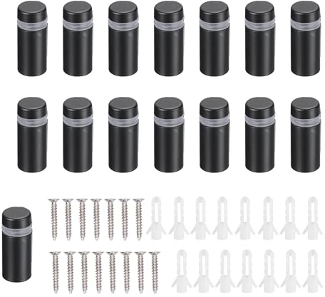 HUAZIZ 15 Piezas 12×30 mm Tornillo de Publicidad de Acero Inoxidable, Clavos de Vidrio Publicidad Tornillo Separador, Clavos de Fijación de Vidrio, con Tornillos, para Publicidad de Crista, Negro
