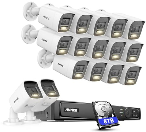 ANNKE 16CH PoE CCTV Camera Systems, 12MP NVR with 8TB HDD and 16X 4K Home Security IP Cameras, Person/Vehicle Detection, Remote Access, IP67 Weatherproof, Security Camera System for 24/7 Recording