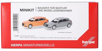 Herpa kit di montaggio MiniKit Audi A3 Sportback (2012) arancione acceso e grigio Nardò, 2 pezzi, miniatura in scala 1:87, da collezione, kit per modellismo, plastica