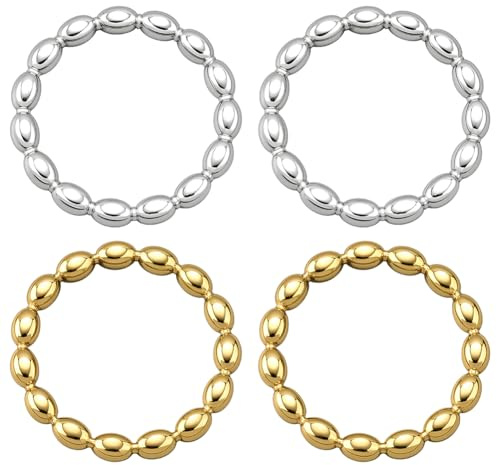 HOBBIESAY Stapelbare Perlenringe Gold Silber Bambusknochen Fingerringe Ewigkeitsband Ringzubehör Für Frauen Geburtstagsparty Dekoration
