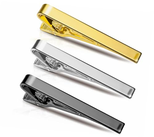 3 Pack Men's Tie Clips Long Styles Set Square Edges Tie Tack Pins Silver Gold Black Necktie Bar Necktie Wedding Business for Men Daily Life Wedding Anniversary Business Father's Day Gifts