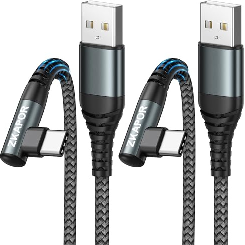 ZKAPOR USB C Kabel Winkel 2 Stück 3M, Ladekabel USB C 90 Grad Schnellladen | 3.1A USB C Kabel 90 Grad Schnellladekabel Nylon USB C Ladekabel Winkel für Phone 17/16/15 Pro Max, Galaxy S23/22, Note, Pixel
