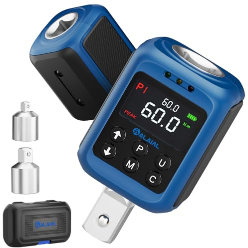 ALAIAL Adaptateur Dynamométrique Numérique 1/2'', 1-60Nm Clé Dynamométrique | Précision ±2%, 1/4 3/8 Adaptateur, Stockage de Données, LED et Alerte Sonore pour Voiture, Moto, Vélo